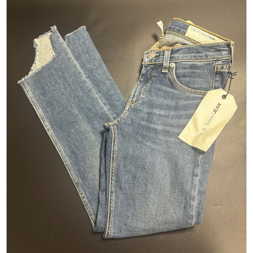 Rag & Bone Nwt Skinny Mid-Rise Capri Raw Cut Step Hem Denim Blue Size 25 $260